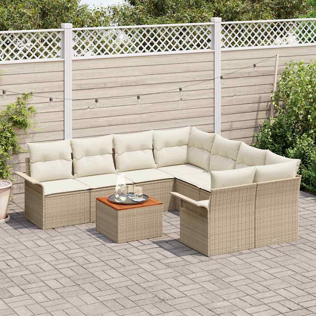 Gartensofa-set 9 stk. 8-Sitzanzahl Beige und Creme Poly-Rattan