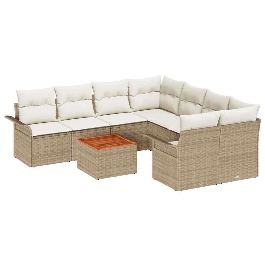 Gartensofa-set 9 stk. 8-Sitzanzahl Beige und Creme Poly-Rattan