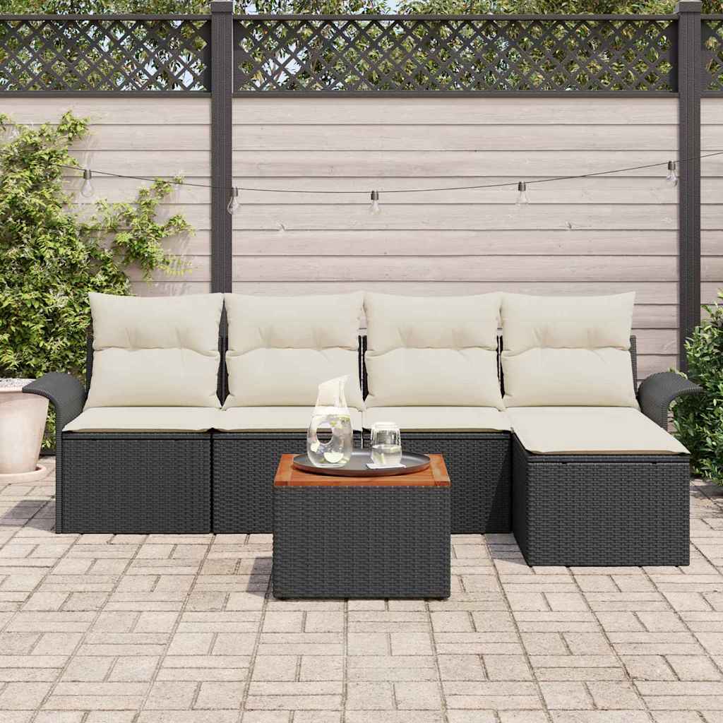 Gartensofa-set 6 Stk. Schwarz und Creme Poly-Rattan