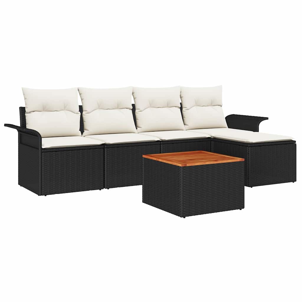 Gartensofa-set 6 Stk. Schwarz und Creme Poly-Rattan