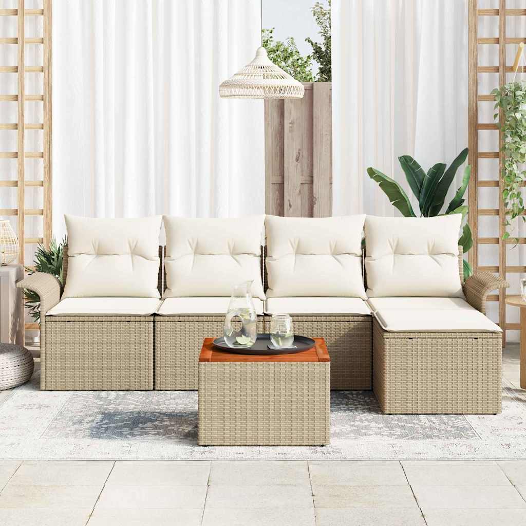 Gartensofa-set 6 stk. Beige und Creme Poly-Rattan