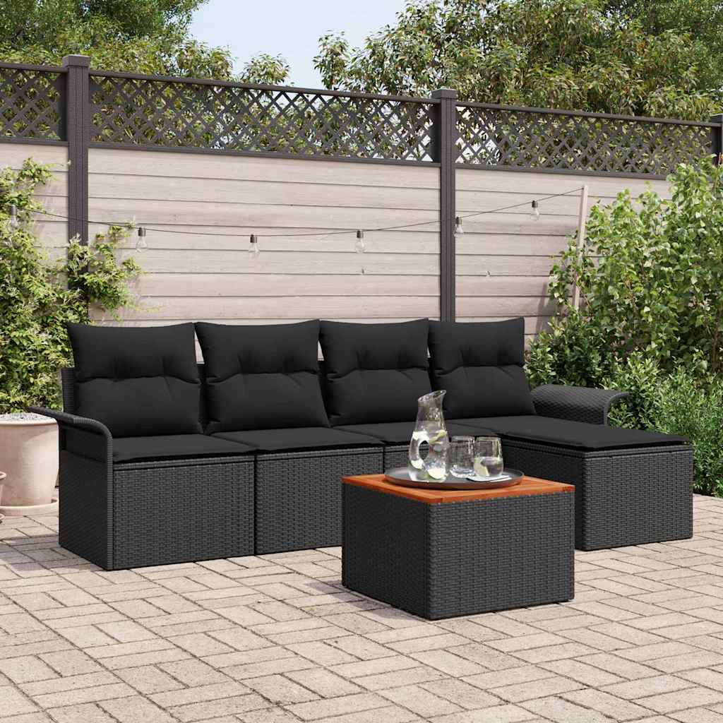 Gartensofa-set 6 stk. Schwarz Poly-Rattan