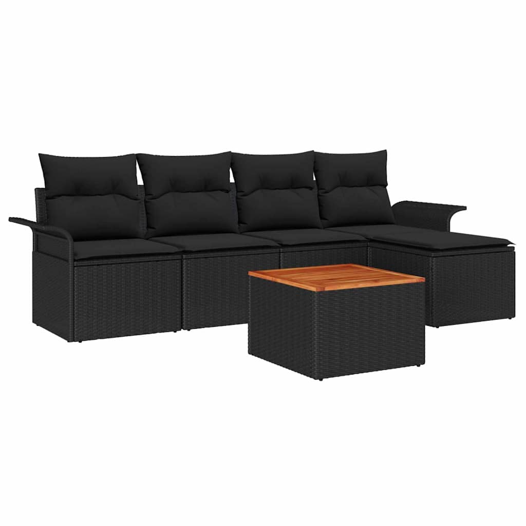 Gartensofa-set 6 stk. Schwarz Poly-Rattan
