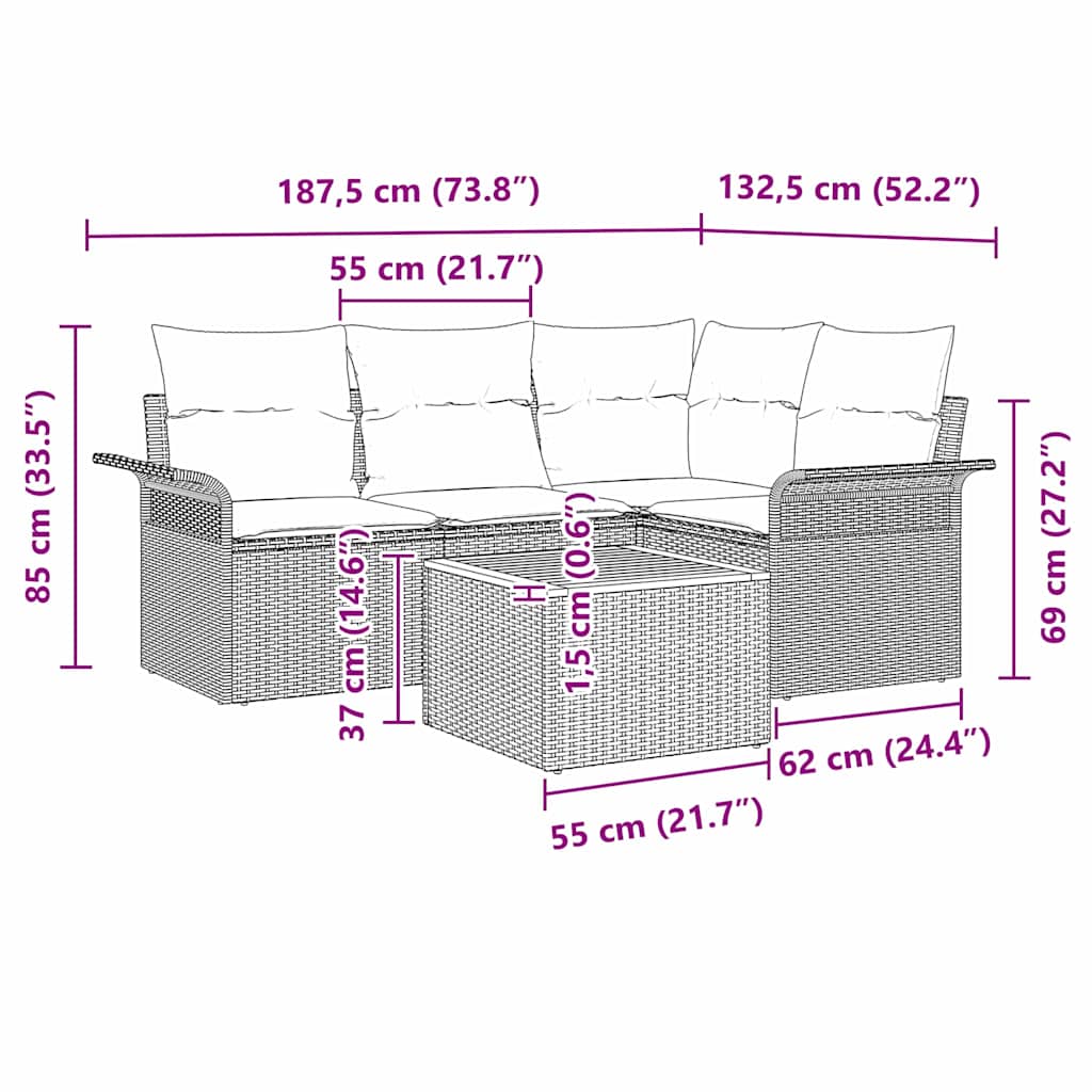 Gartensofa-set 5 stk. 4-Sitzanzahl Schwarz und Creme