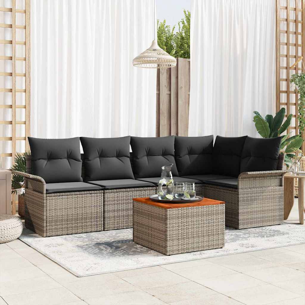 Gartensofa-set 6 stk. 5-Sitzanzahl Grau Poly-Rattan