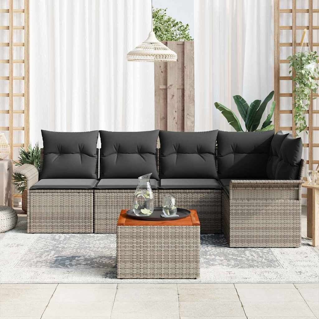 Gartensofa-set 6 stk. 5-Sitzanzahl Grau Poly-Rattan