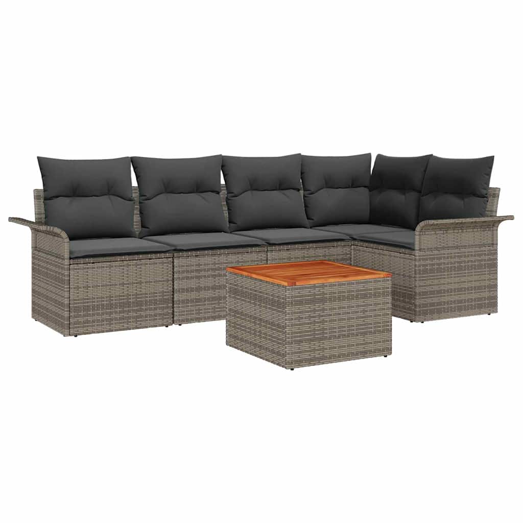 Gartensofa-set 6 stk. 5-Sitzanzahl Grau Poly-Rattan