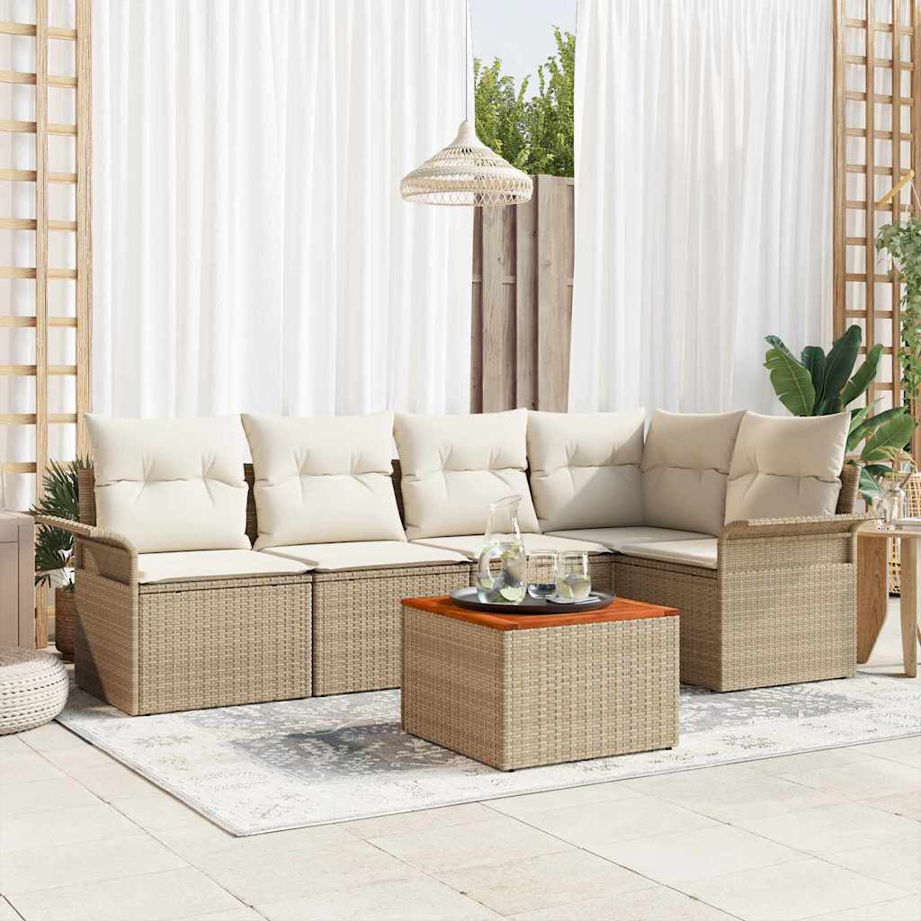 Gartensofa-set 6 stk. 5-Sitzanzahl Beige und Creme Poly-Rattan