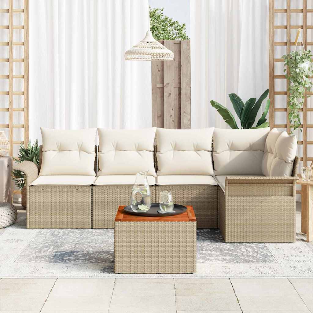 Gartensofa-set 6 stk. 5-Sitzanzahl Beige und Creme Poly-Rattan