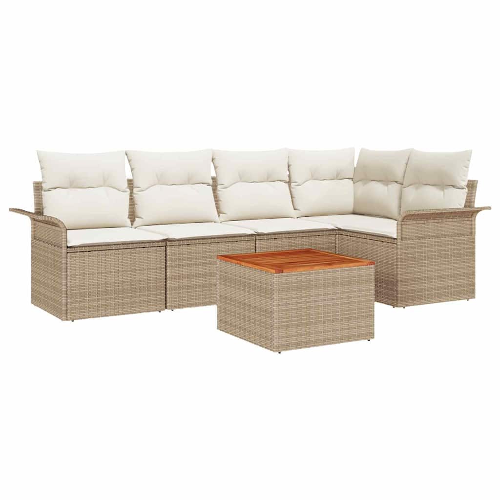 Gartensofa-set 6 stk. 5-Sitzanzahl Beige und Creme Poly-Rattan