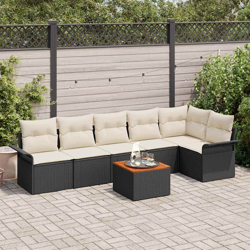 Gartensofa-set 7 stk. 6-Sitzanzahl Schwarz und Creme