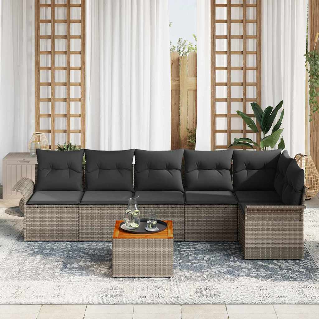 Gartensofa-set 7 stk. 6-Sitzanzahl Grau Poly-Rattan