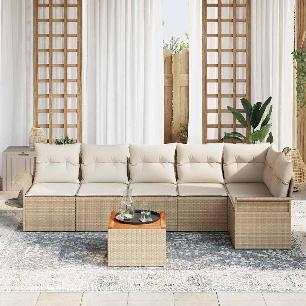 Gartensofa-set 7 stk. 6-Sitzanzahl Beige und Creme Poly-Rattan