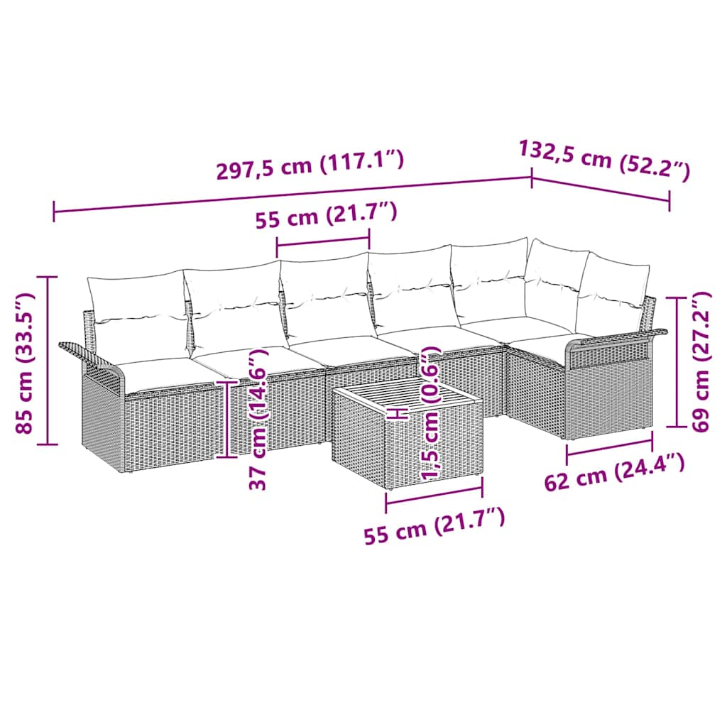 Gartensofa-set 7 stk. 6-Sitzanzahl Beige und Creme Poly-Rattan