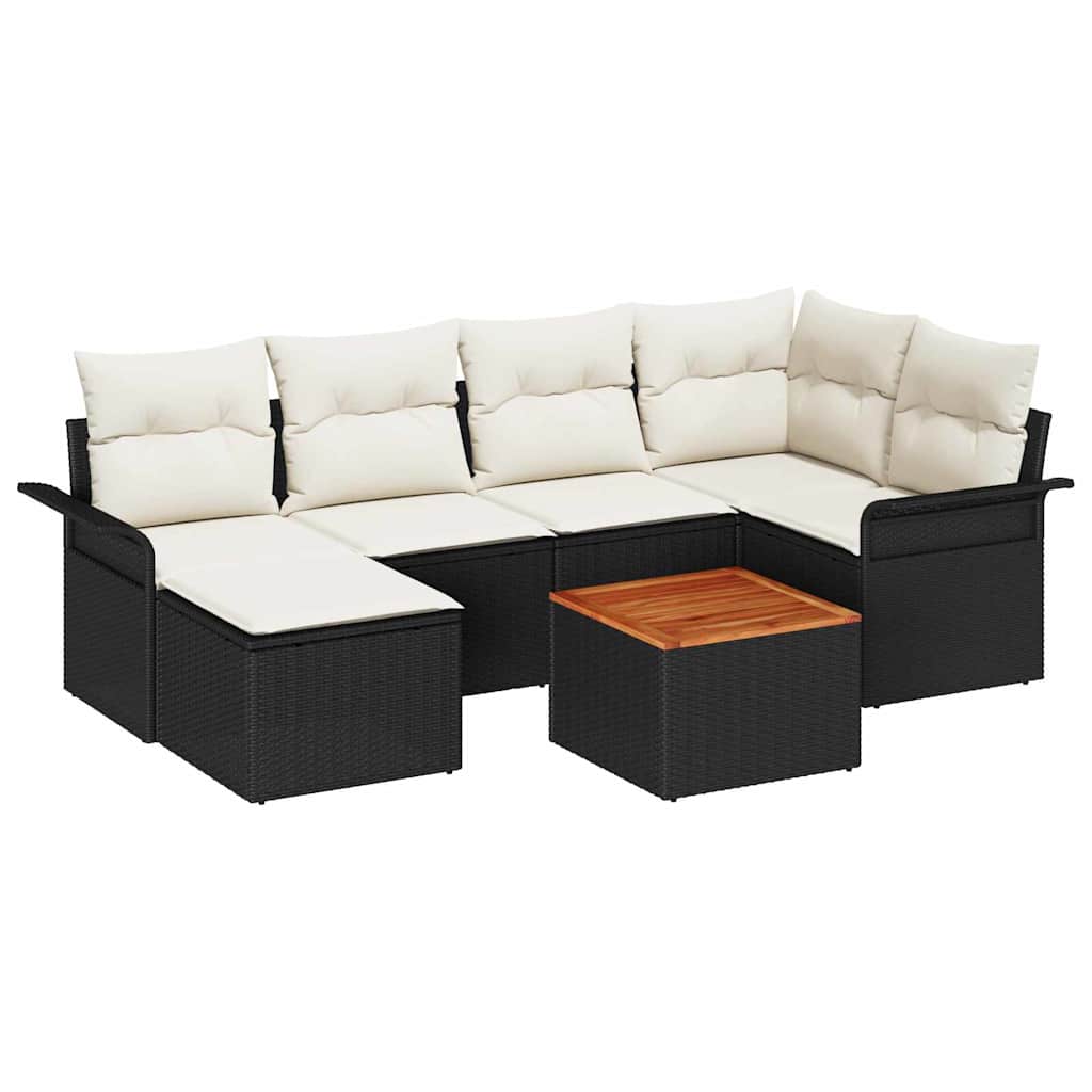 Gartensofa-set 7 stk. Schwarz und Creme Poly-Rattan