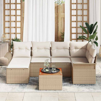Gartensofa-set 7 stk. Beige und Creme Poly-Rattan