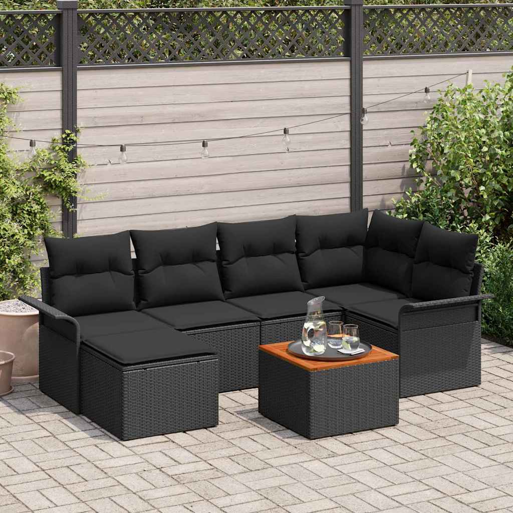 Gartensofa-set 7 stk. Schwarz Poly-Rattan