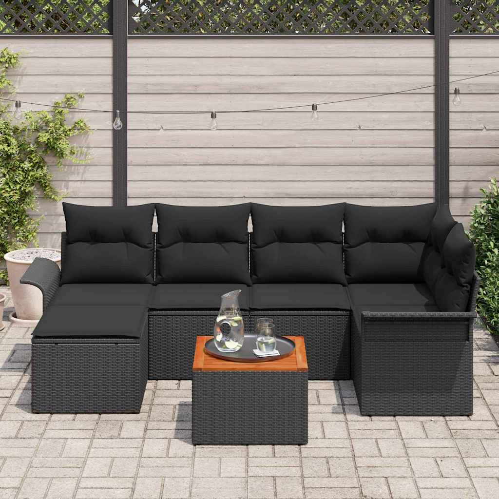 Gartensofa-set 7 stk. Schwarz Poly-Rattan