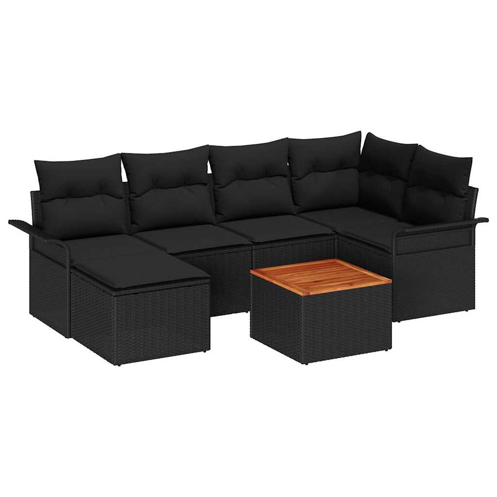 Gartensofa-set 7 stk. Schwarz Poly-Rattan