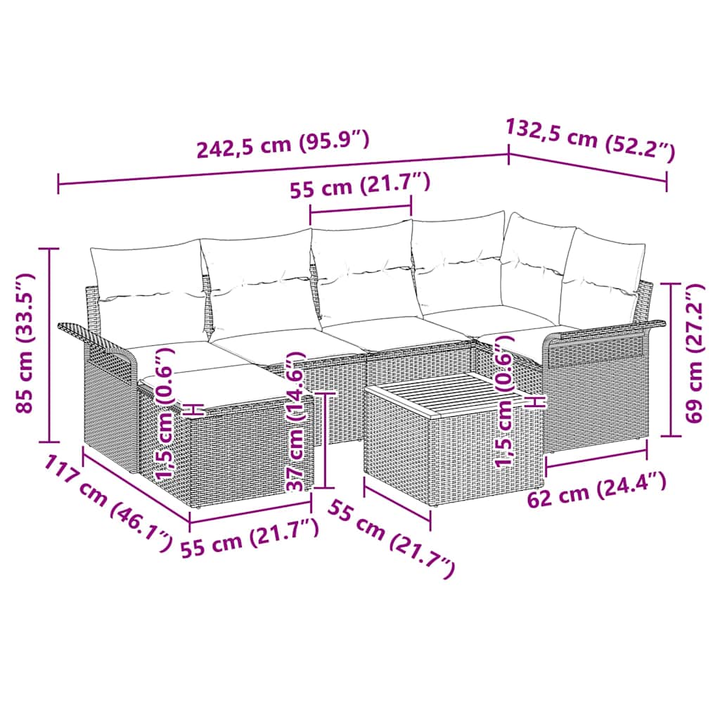 Gartensofa-set 7 stk. Schwarz Poly-Rattan