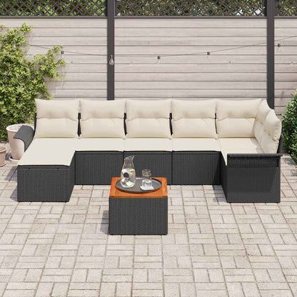 Gartensofa-set 8 stk. Schwarz und Creme Poly-Rattan