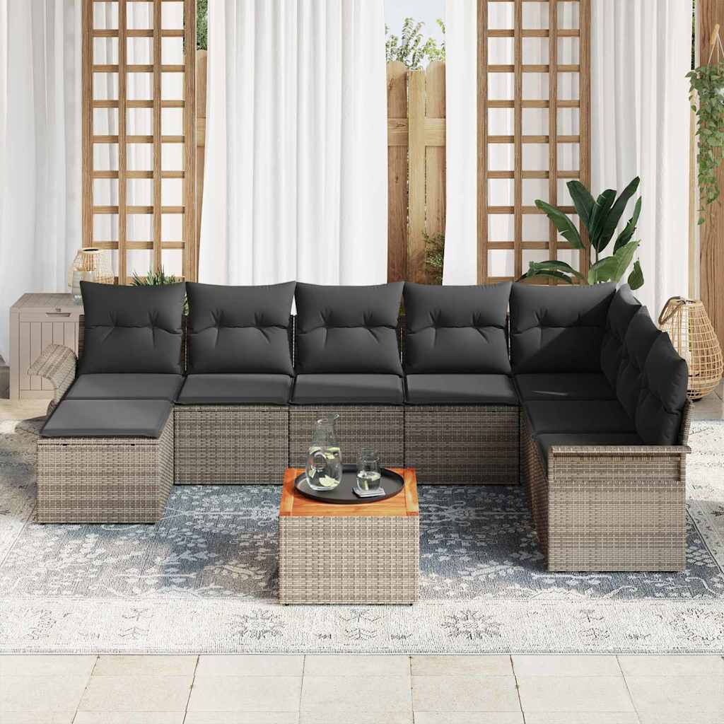 Gartensofa-set 9 Stk. Grau Poly-Rattan
