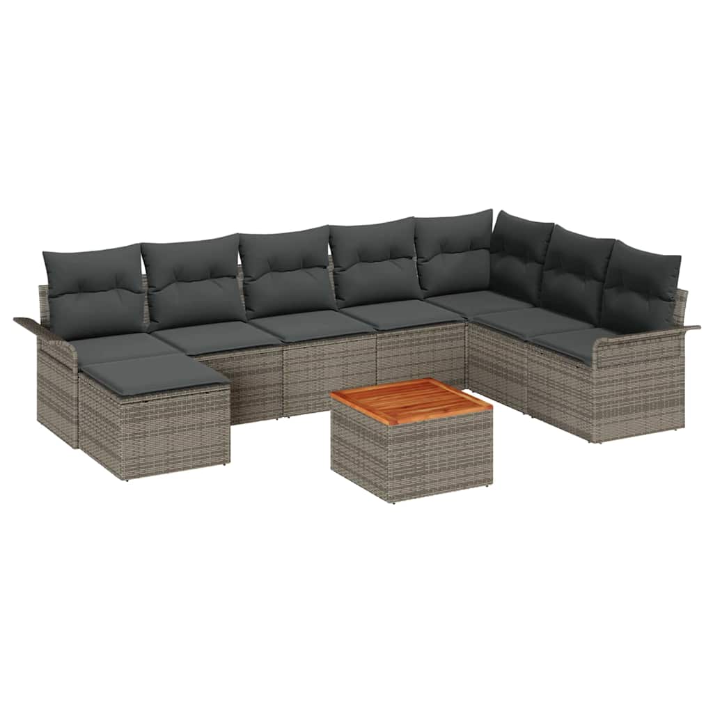 Gartensofa-set 9 Stk. Grau Poly-Rattan