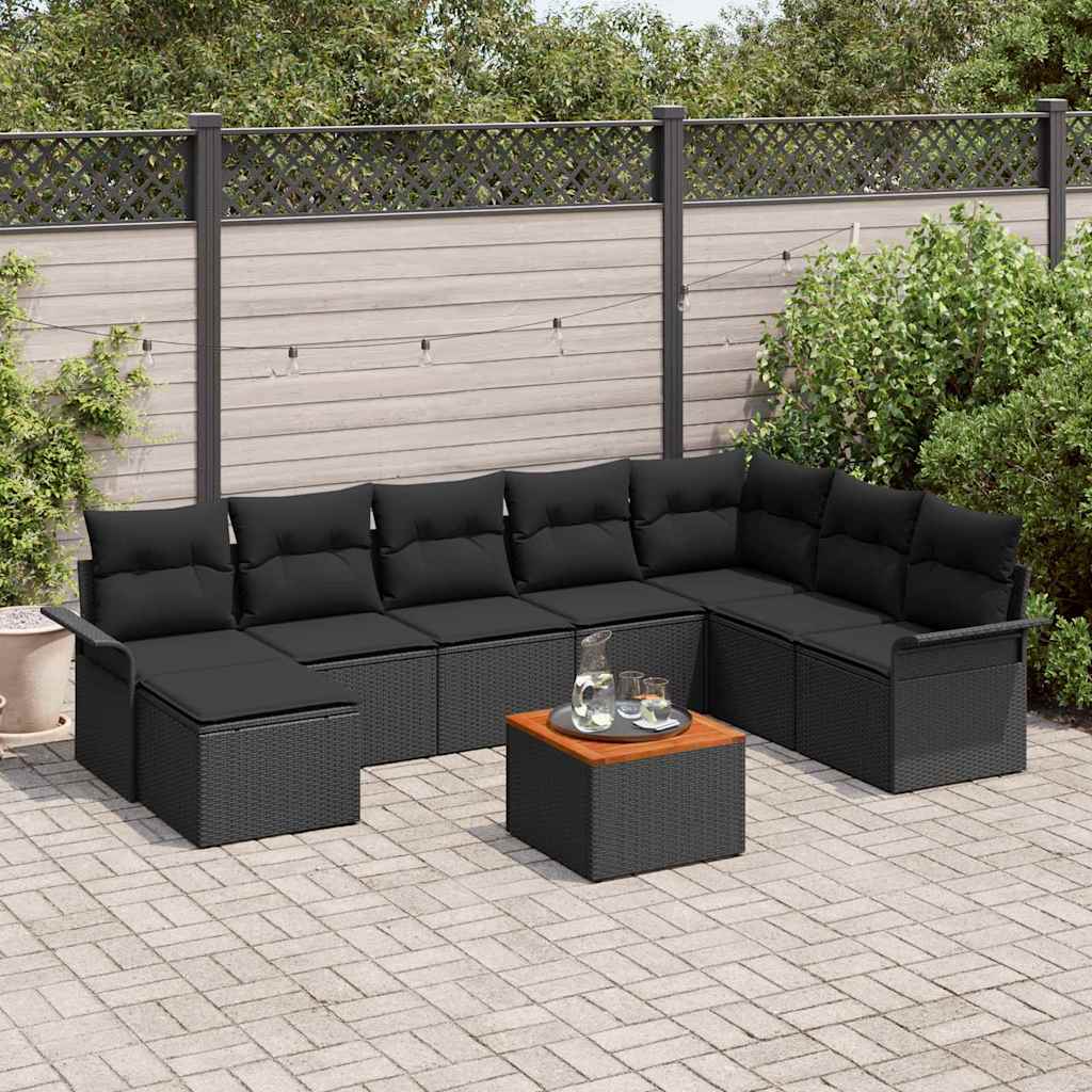 Gartensofa-set 9 stk. Schwarz Poly-Rattan