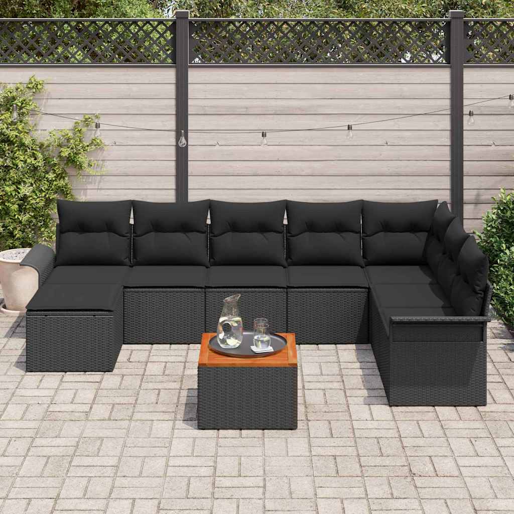 Gartensofa-set 9 stk. Schwarz Poly-Rattan