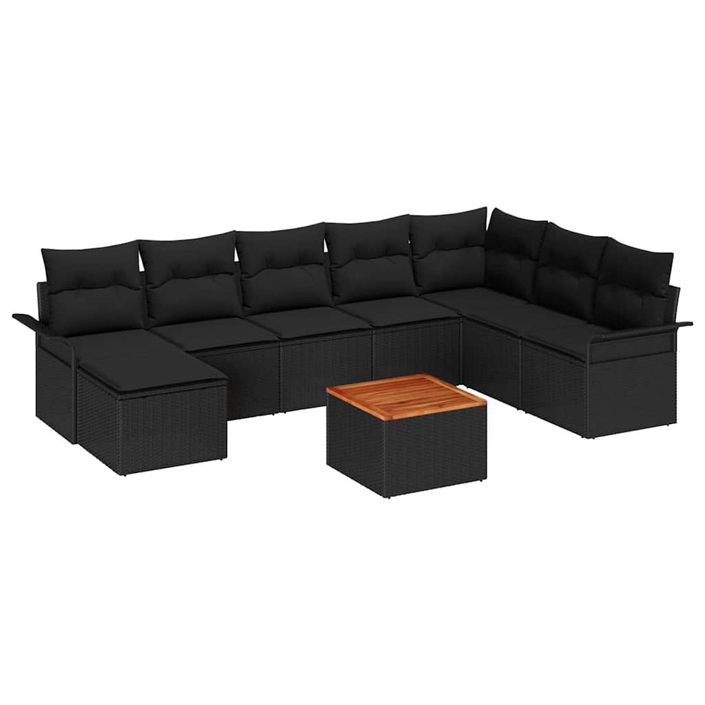 Gartensofa-set 9 stk. Schwarz Poly-Rattan