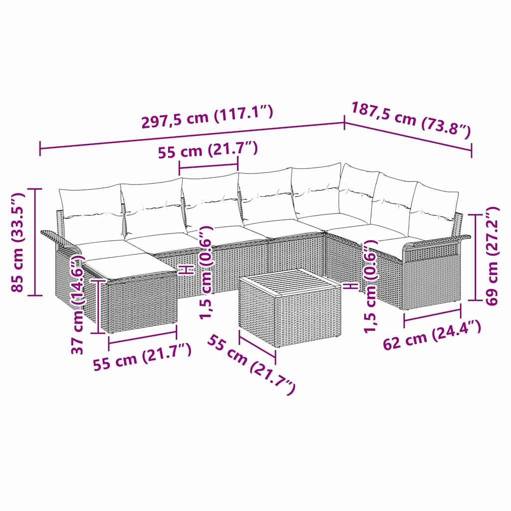 Gartensofa-set 9 stk. Schwarz Poly-Rattan