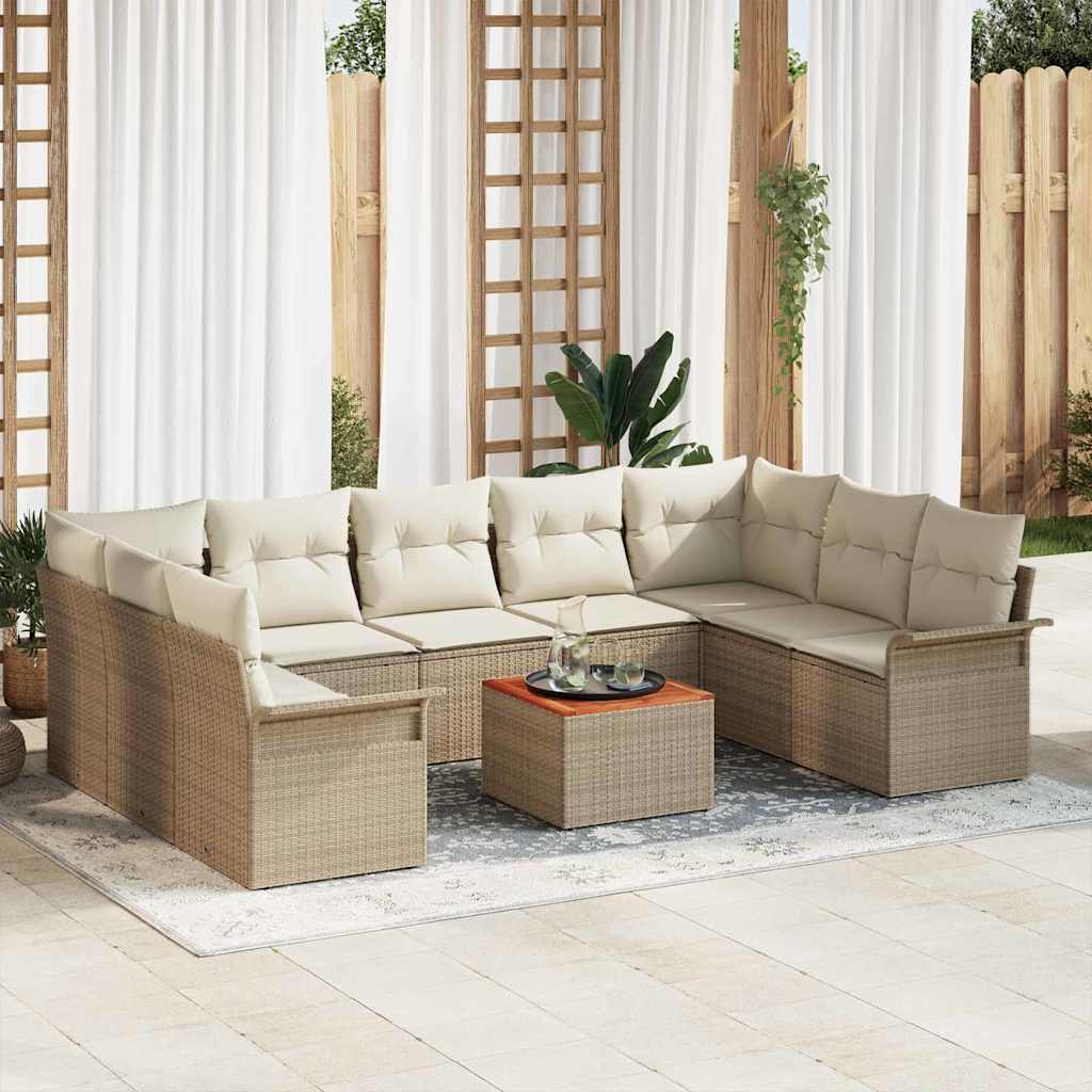 Gartensofa-set 10 Stk. 9-Sitzanzahl Beige und Creme Poly-Rattan