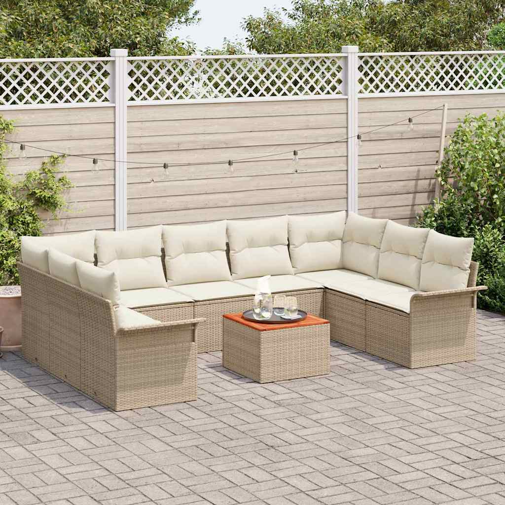 Gartensofa-set 10 Stk. 9-Sitzanzahl Beige und Creme Poly-Rattan
