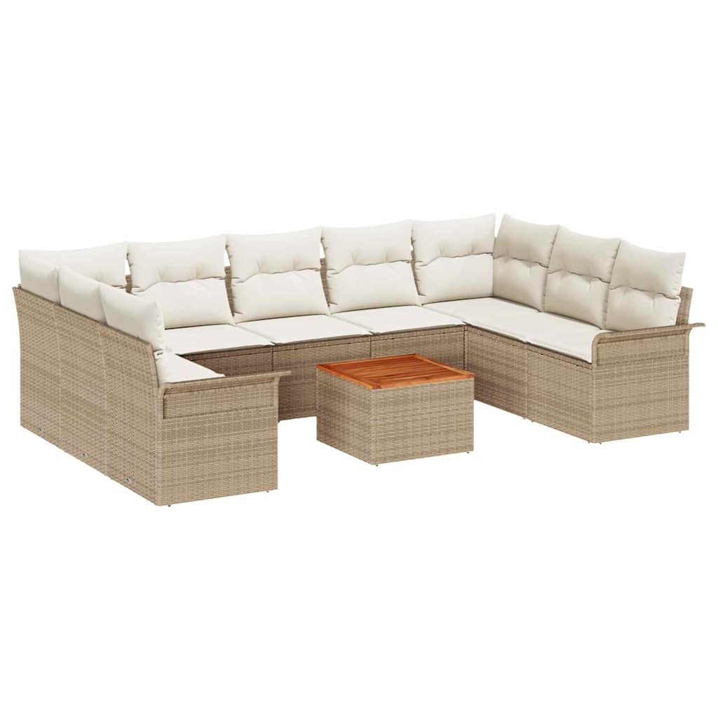 Gartensofa-set 10 Stk. 9-Sitzanzahl Beige und Creme Poly-Rattan