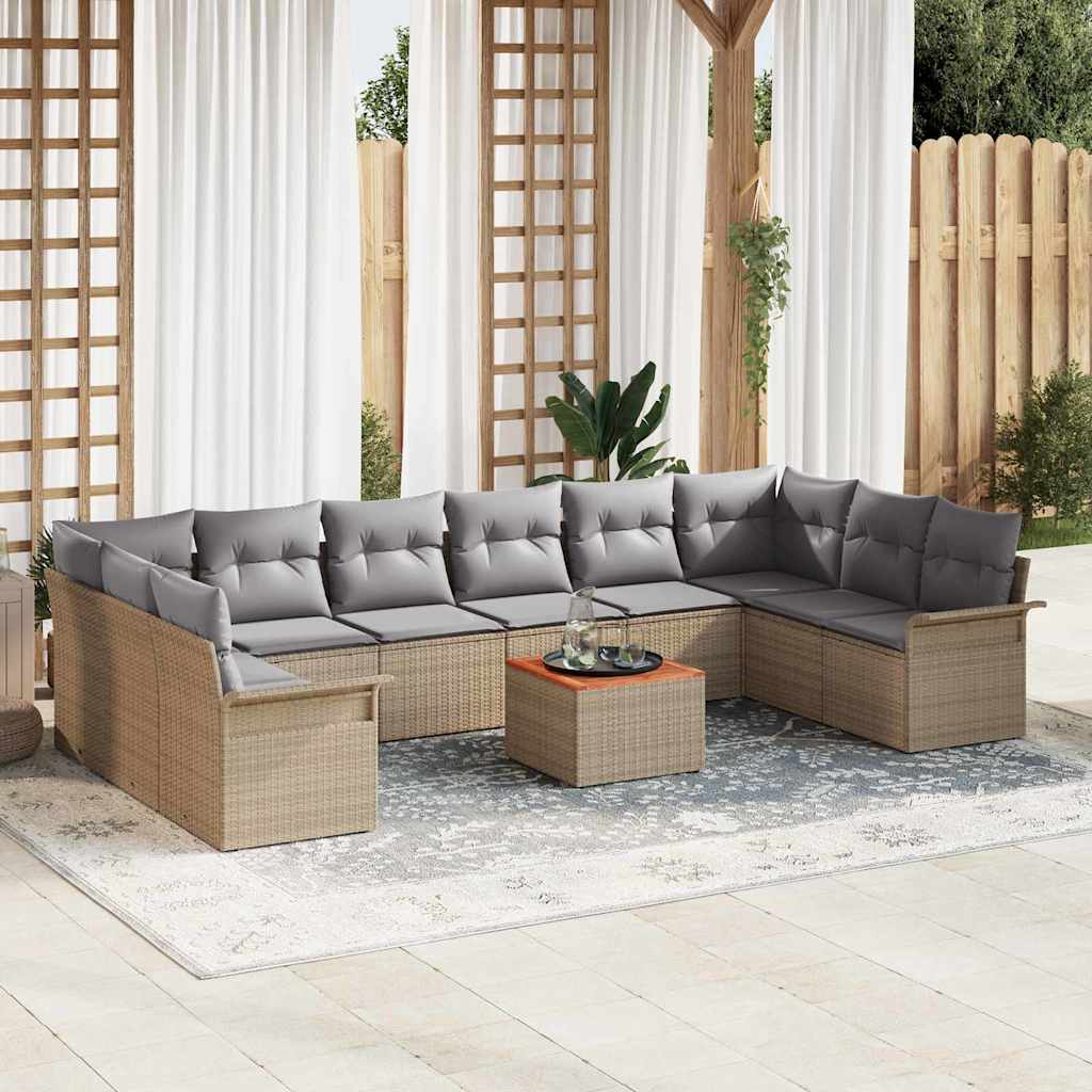 Gartensofa-set 11 pcs Beige und Hellgrau Poly-Rattan