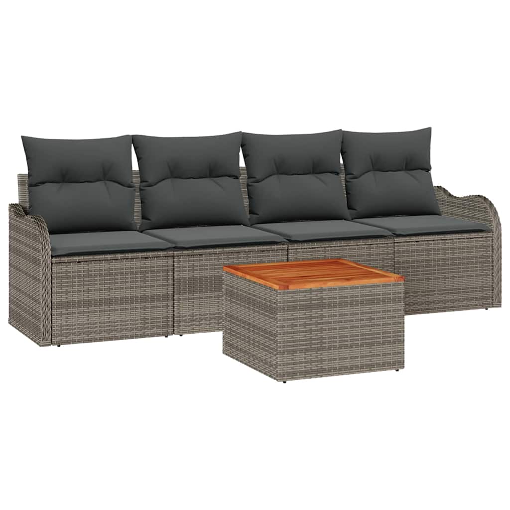 Gartensofa-set mit Speicher 5 pcs Grau Poly-Rattan
