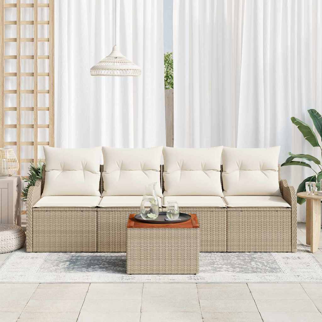Gartensofa-set 5 Stk. 4-Sitzanzahl Beige und Creme Poly-Rattan
