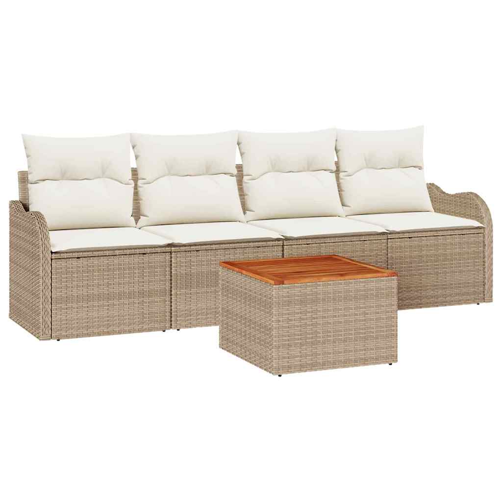 Gartensofa-set 5 Stk. 4-Sitzanzahl Beige und Creme Poly-Rattan