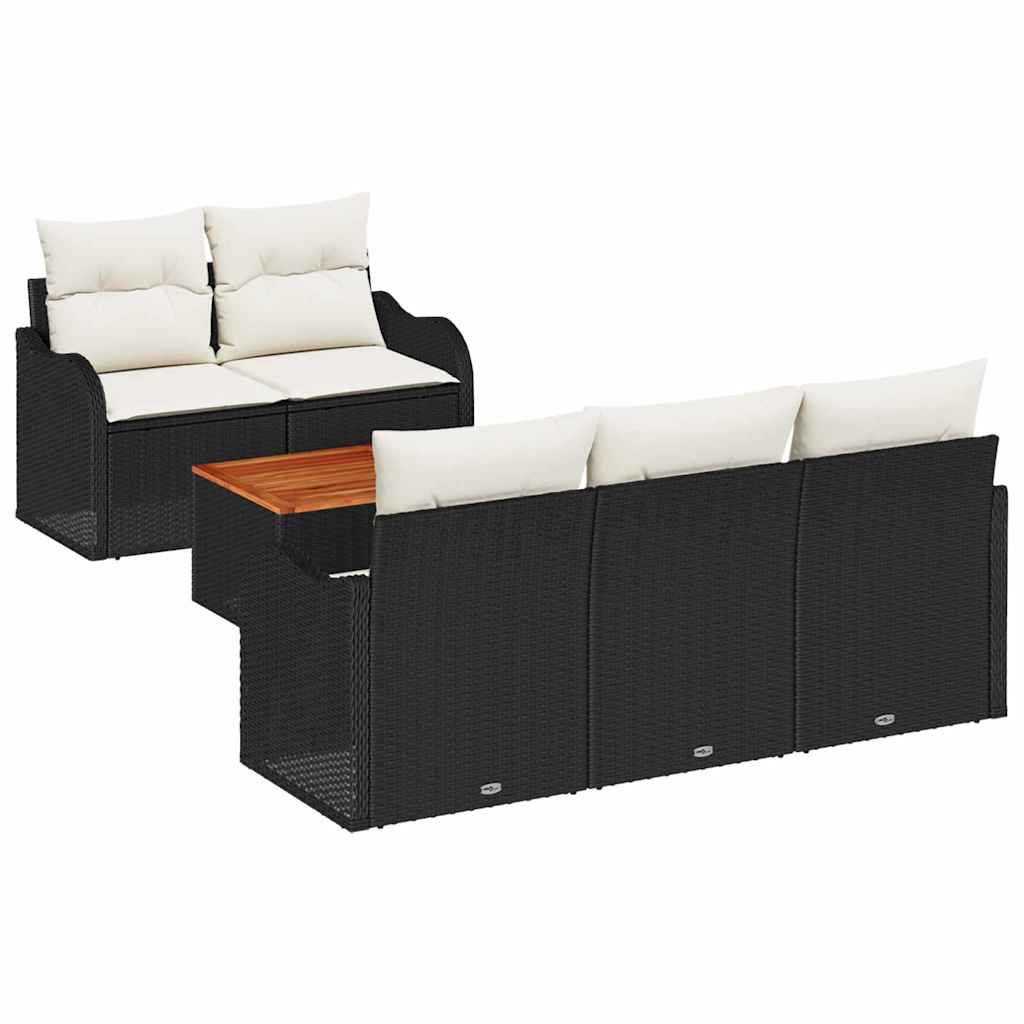 Gartensofa-set mit Speicher 6 pcs Schwarz und Creme Poly-Rattan