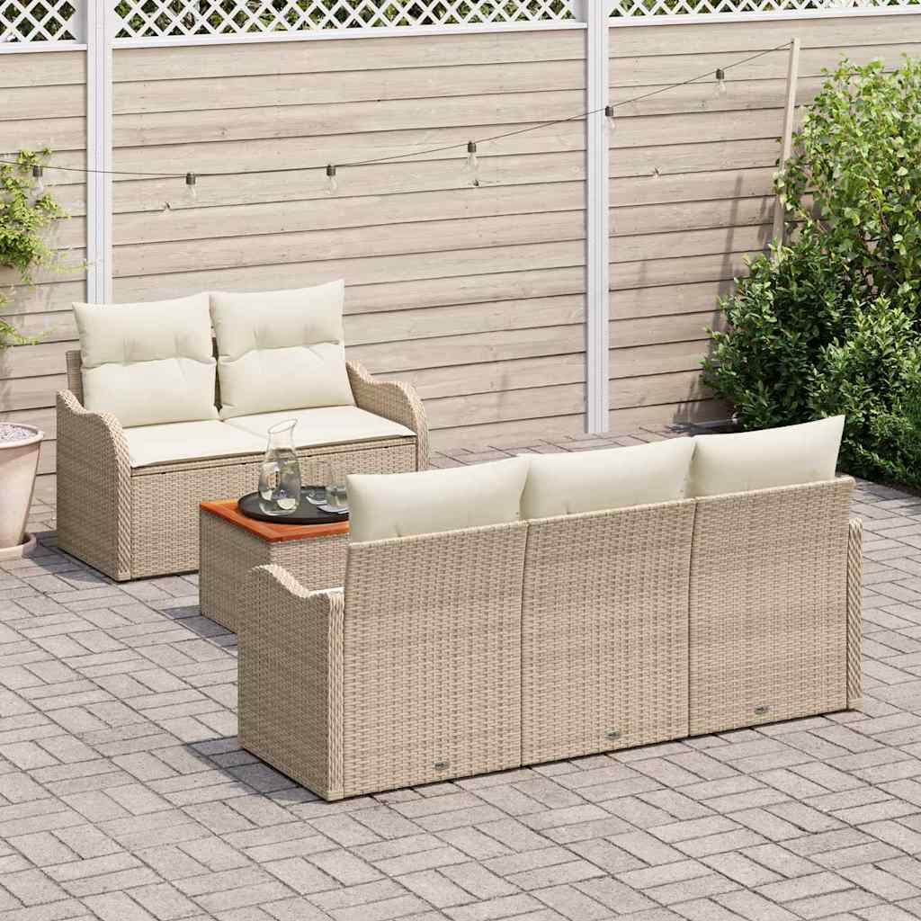 Gartensofa-set 6 stk. 5-Sitzanzahl Beige und Creme Poly-Rattan