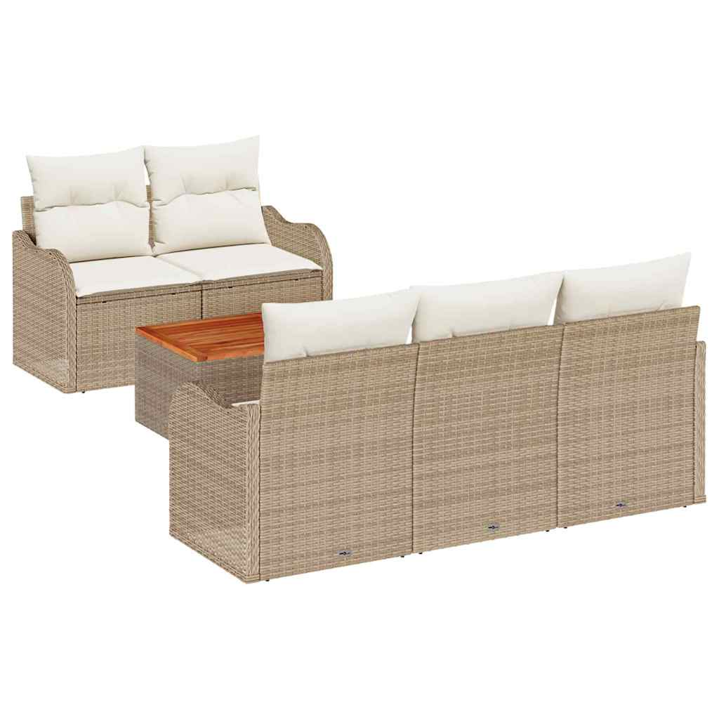 Gartensofa-set 6 stk. 5-Sitzanzahl Beige und Creme Poly-Rattan