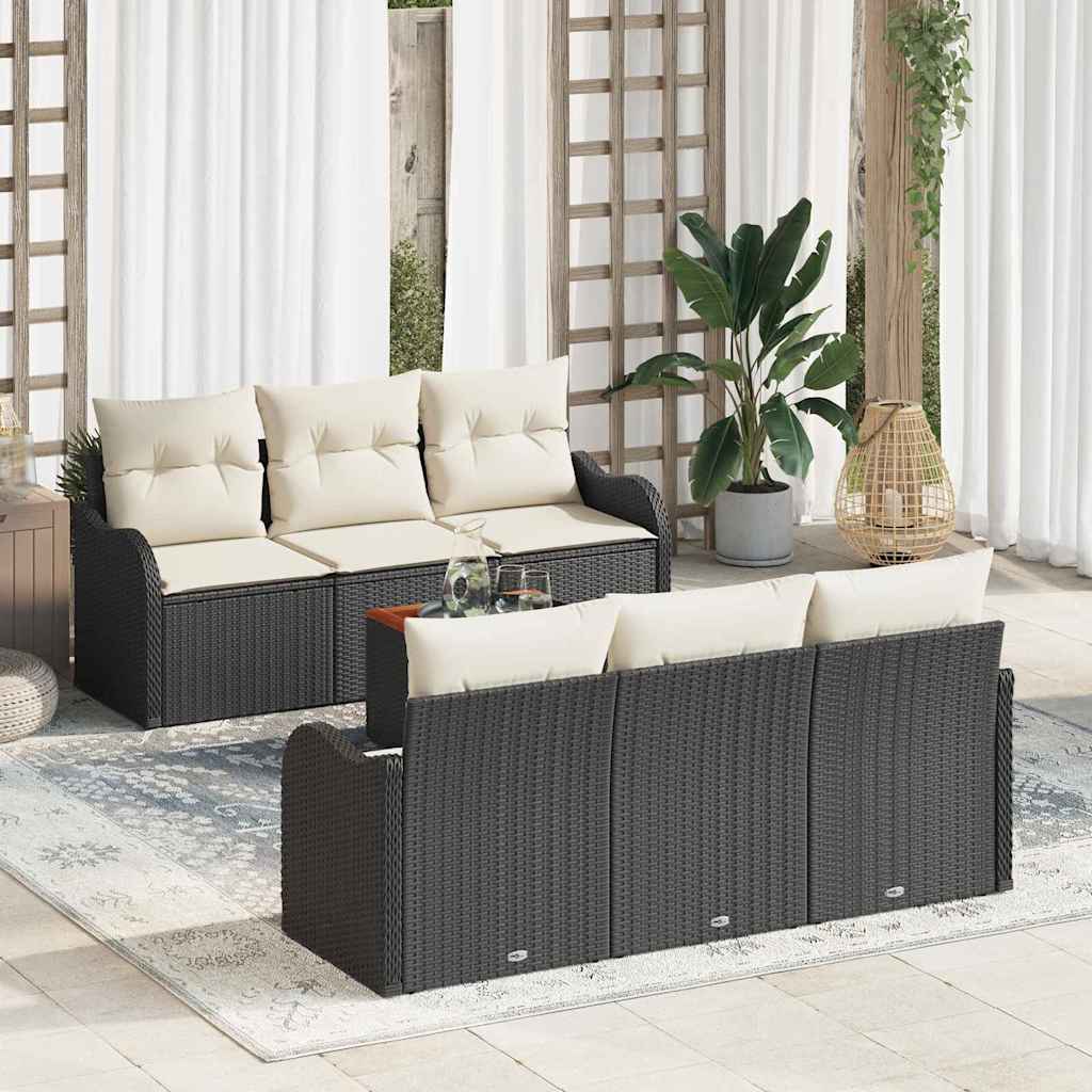 Gartensofa-set 7 stk. Schwarz und Creme Poly-Rattan