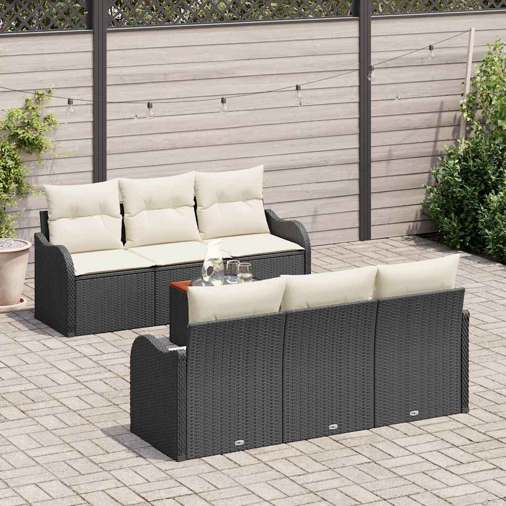 Gartensofa-set 7 stk. Schwarz und Creme Poly-Rattan
