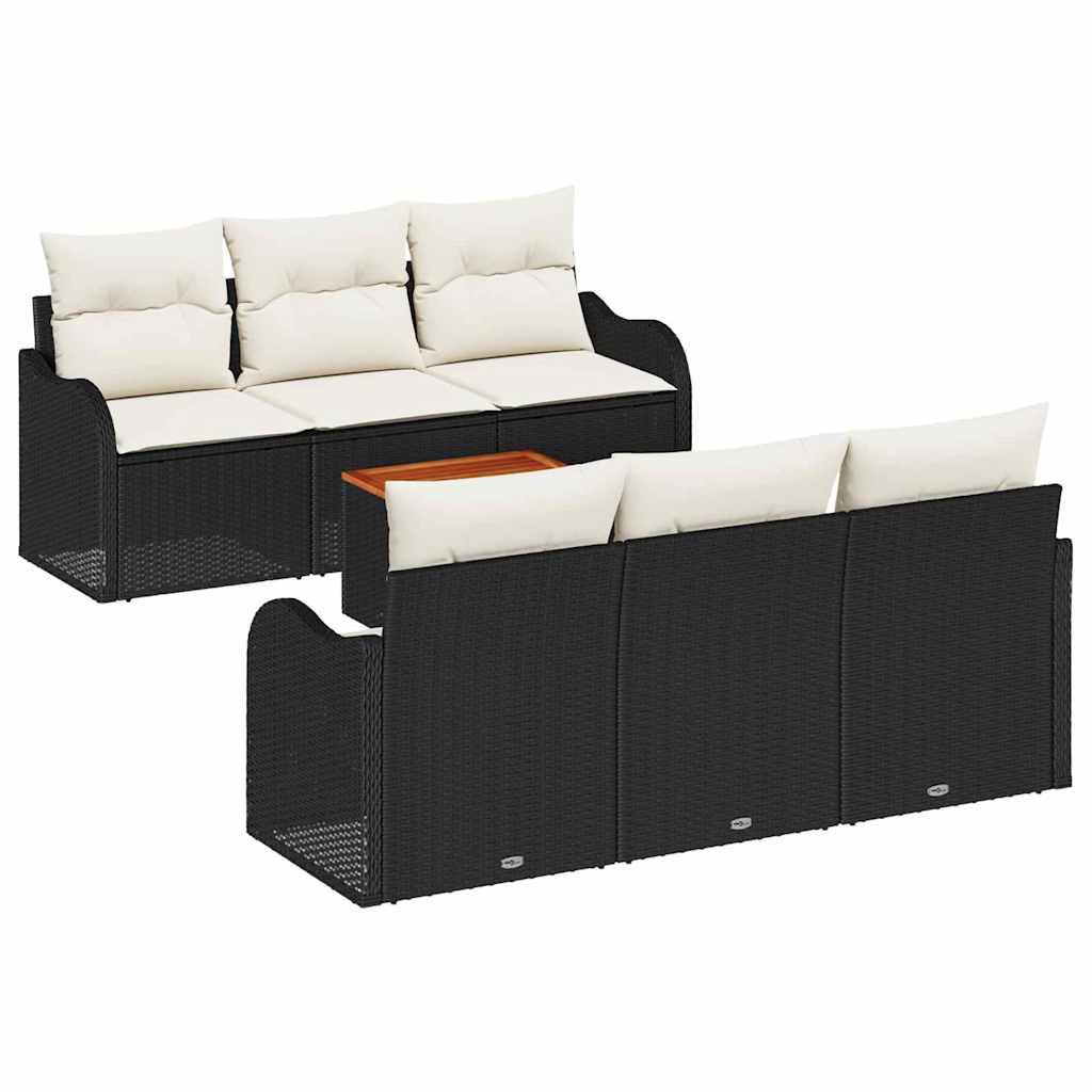 Gartensofa-set 7 stk. Schwarz und Creme Poly-Rattan
