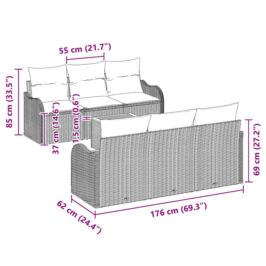 Gartensofa-set 7 stk. Schwarz und Creme Poly-Rattan