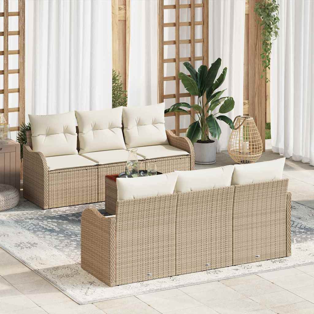 Gartensofa-set 7 stk. Beige und Creme Poly-Rattan