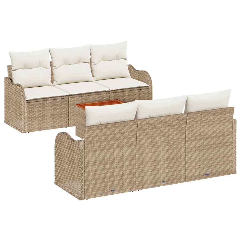 Gartensofa-set 7 stk. Beige und Creme Poly-Rattan