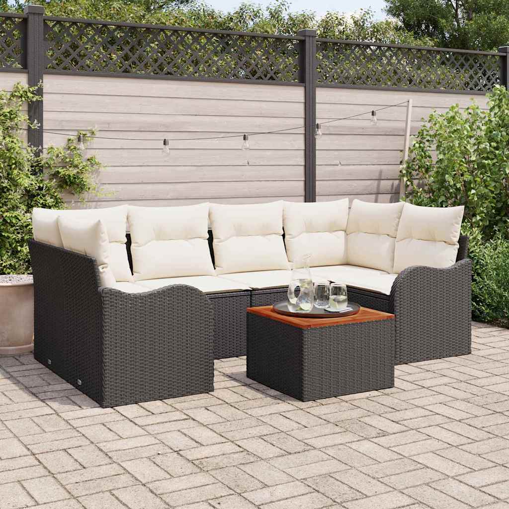 Gartensofa-set 7 stk. Schwarz und Creme Poly-Rattan