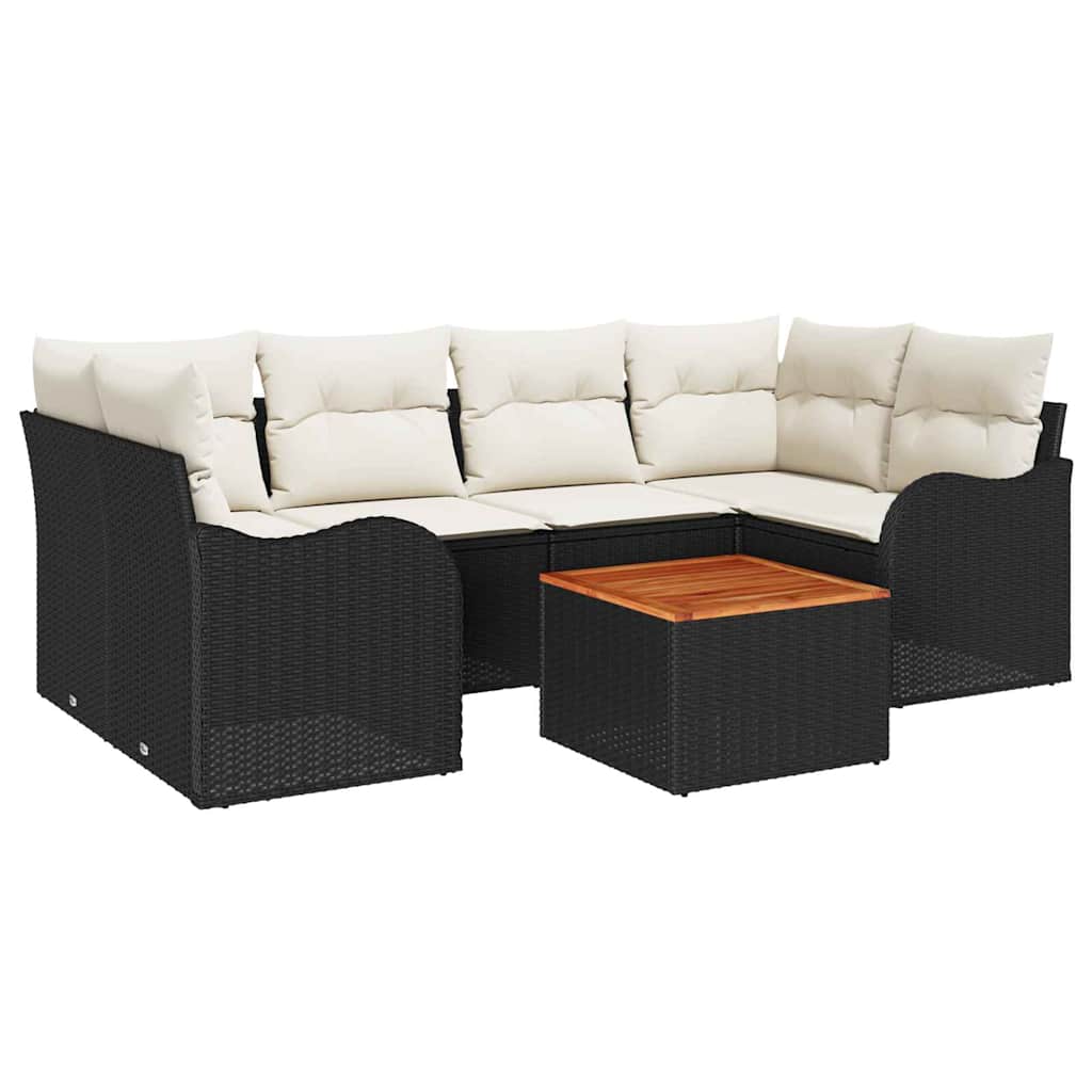 Gartensofa-set 7 stk. Schwarz und Creme Poly-Rattan