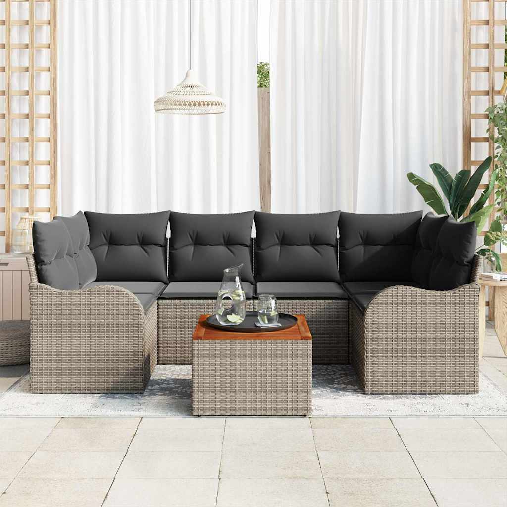 Gartensofa-set 7 Stk. Grau Poly-Rattan